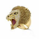 Belle Vante Lion Limited Edition Ring in 18k Yellow Gold with Diamonds, Pink Sapphires and Enamel