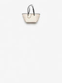 Belle Vante Small Shopping Bag Canvas, Calfskin & Gold-Tone Metal Ecru & Black