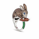 Belle Vante Rabbit Ring in 18k White Gold with Brown Diamonds and Sapphires