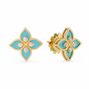 Belle Vante Princess Flower Earrings with Diamonds and Blue Ceramic Enamel