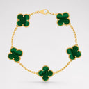 Belle Vante Vintage Alhambra 5-Motif Bracelet in 18K Yellow Gold with Malachite