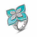 Belle Vante Princess Flower Ring in 18k White Gold with Turquoise and Diamonds