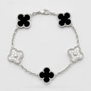 Belle Vante Vintage Alhambra 5 Motifs Bracelet in 18K White Gold with Diamond and Onyx