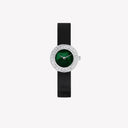 Belle Vante Spiral Malachite Dial White Gold Black Satin Strap Watch