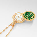 Belle Vante Perlée Secret Pendant Watch in 18K Yellow Gold with Diamonds and Emeralds