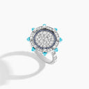 Belle Vante Tip-Top Diamond Statement Ring White Gold Sea Blue Chalcedony Green Agate