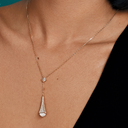 Cleo Diamond Teardrop Pendant Necklace White Gold Sea Blue Chalcedony