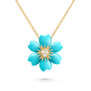 Rose de Noël Mini Model Pendant in 18K Yellow Gold with Diamonds and Turquoise