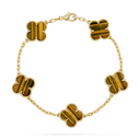 Belle Vante Bracelet 5 Motifs Tiger Eye 18K Yellow Gold