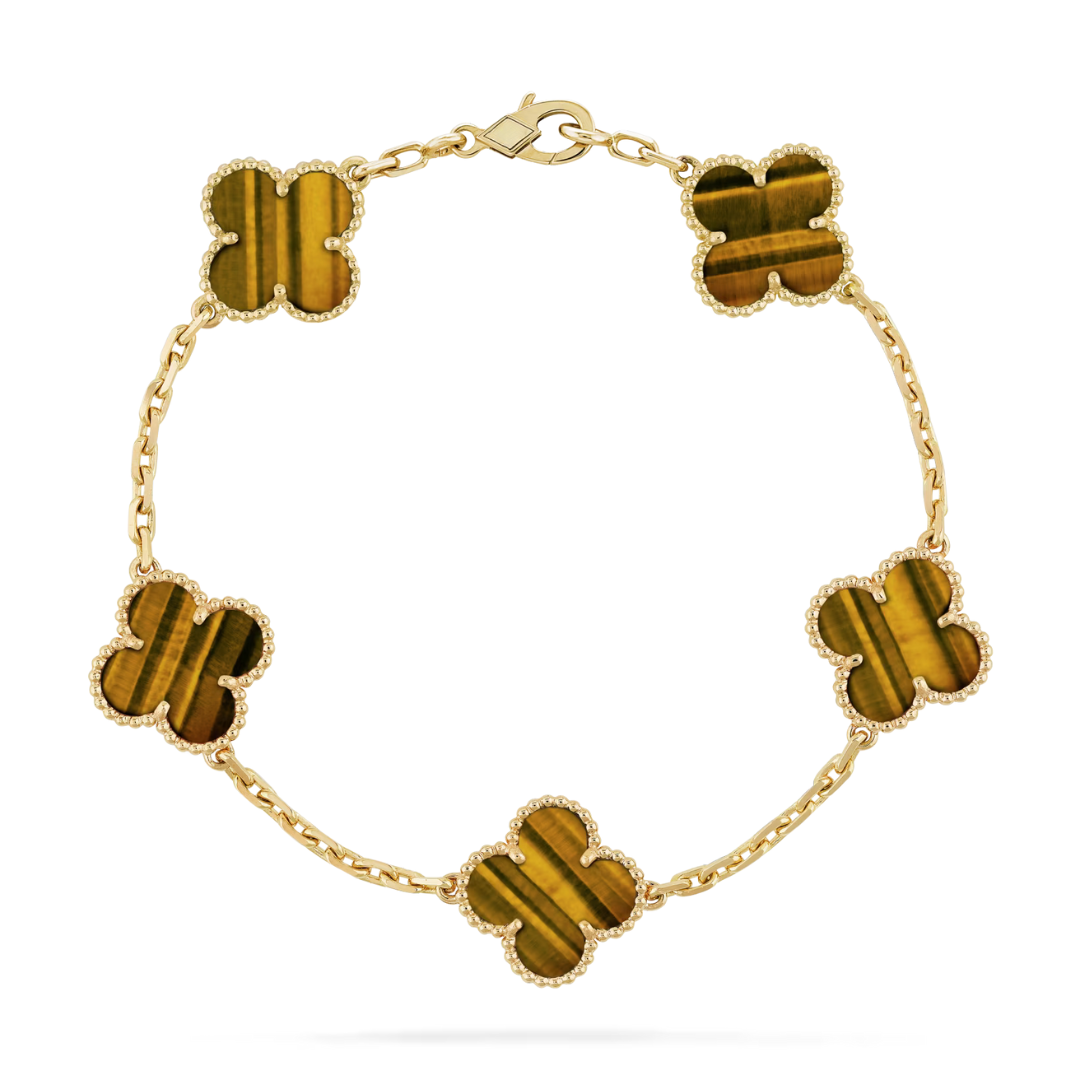 Belle Vante Bracelet 5 Motifs Tiger Eye 18K Yellow Gold