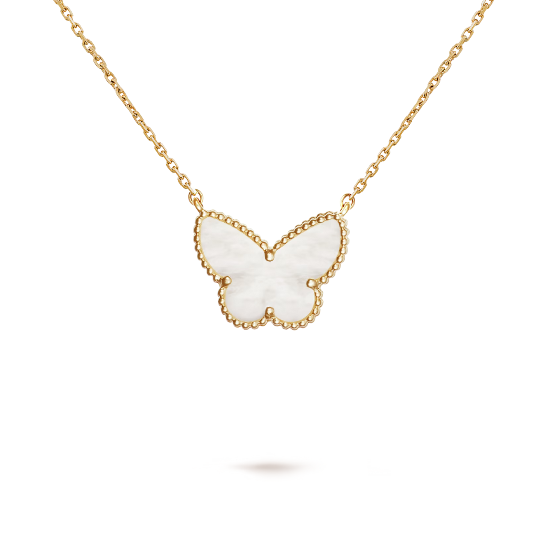 Belle Vante Butterfly Pendant White Mother-Of-Pearl Butterfly 18K Yellow Gold