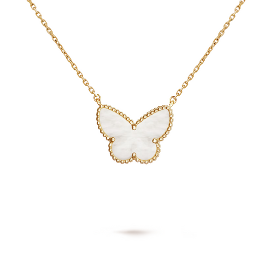 Belle Vante Butterfly Pendant White Mother-Of-Pearl Butterfly 18K Yellow Gold