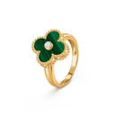 Vintage Alhambra Ring in 18K Yellow Gold with Malachite and Diamond